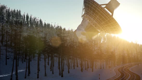 The Observatory Radio Telescope in Forest at Sunset alt
