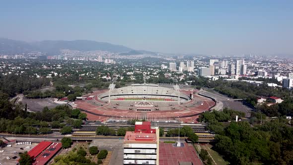 Drone view of UNAM central campus in Mexico city