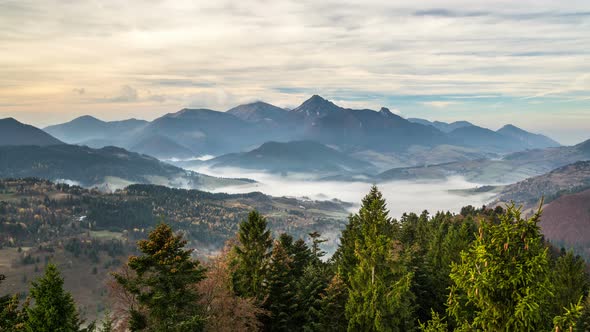 Sunrise over Forest in Autumn