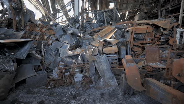 Destroyed Logistics Hub As a Result of a Rocket Attack By Russian Troops Near Kyiv