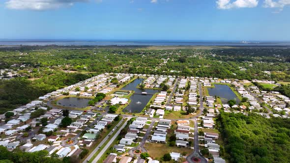 Mobile Home Park Fort Pierce Port St Lucie Florida Usa. 4k Aerial Drone Video