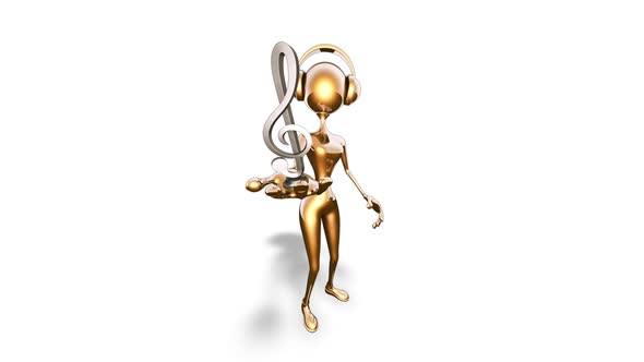 Gold 3D Woman Cartoon Show Music  3D Looped on White