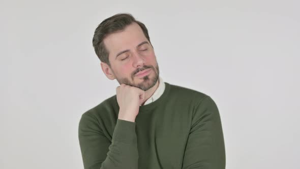 Portrait of Sleepy Man Taking Nap White Screen