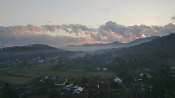 Panoramic Aerial Shot of Forest Trees and Mountain Silhouette, Indonesia