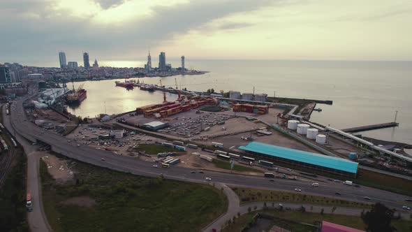 Ascending View of Batumi Sea Port and Black Sea