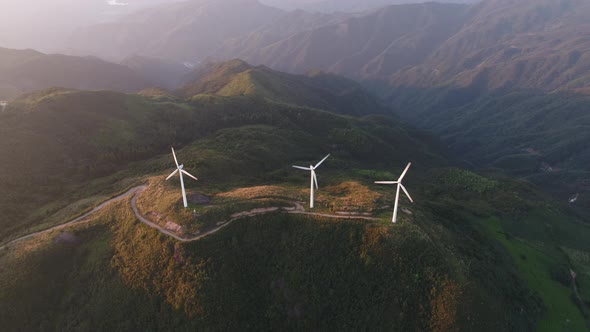 Wind Turbines in mountain during sunset