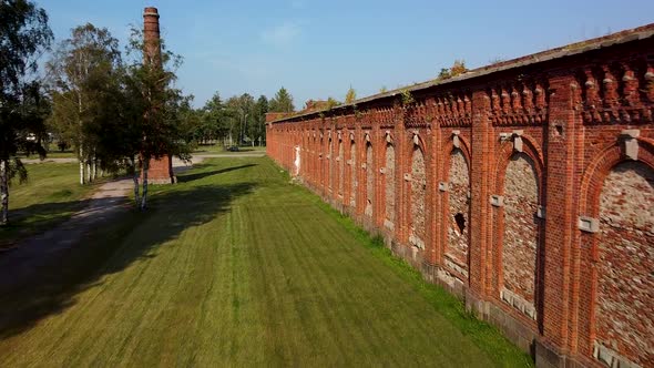 Aerial view of former russian tsar army gymnastics hall in Karosta, Liepaja, used for gymnastics per