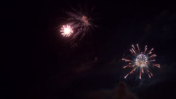 Colorful Firework display at night on sky background