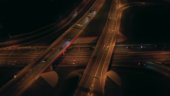 Aerial View of an Expressway with Little Car Traffic at Night