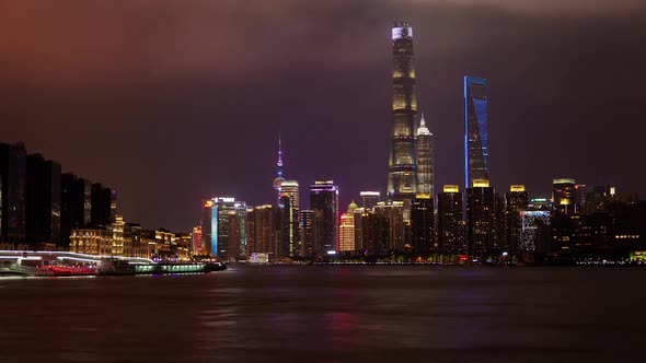 Motorboats in Pudong New Area Harbour in Shanghai Timelapse