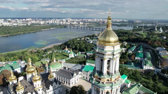 Aerial View of Kiev Pechersk Lavra Great Lavra Bell Tower Orthodox Monastery