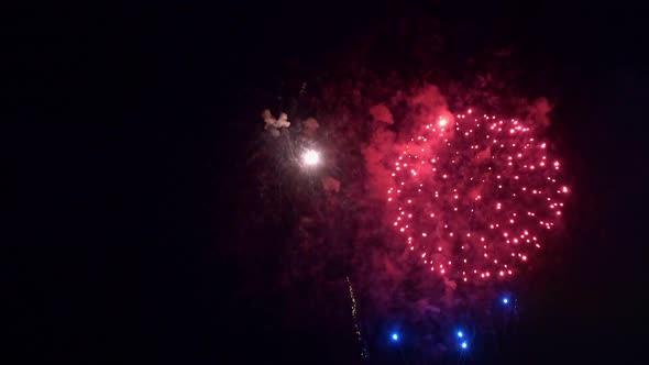 Colorful Firework display at night on sky background