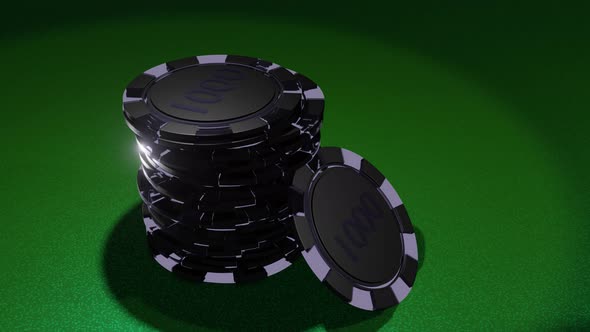 Poker chips on gambling table. alt