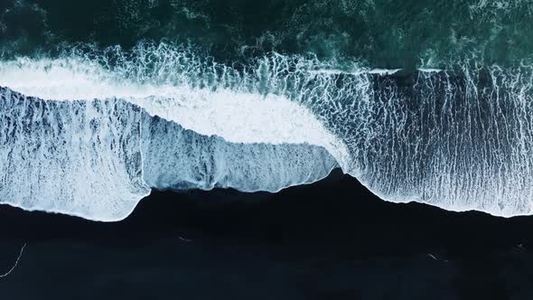 Iceland Black Sand Beach with Huge Waves at Reynisfjara Vik