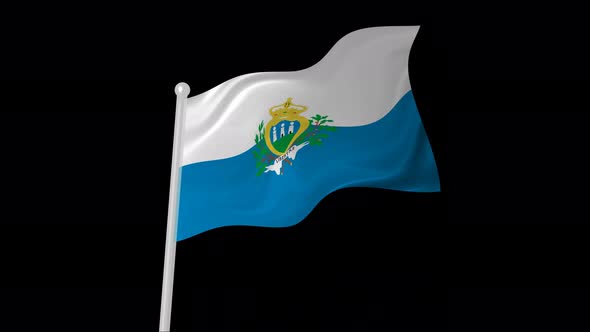 San Marino Flag Flying Animated Black Background