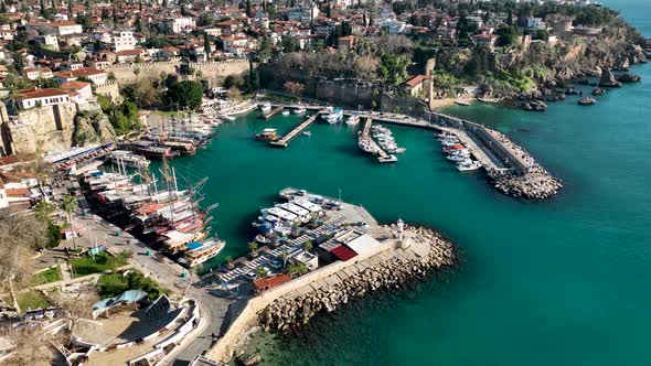 Old Seaport Aerial View Turkey Antalya 4 K