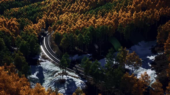 Aerial Panoramic Landscape View of a Scenic Road in Canadian Mountains