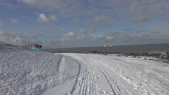 Marstal Maersk Ship With Intermodal Containers Sailing In The Ocean Inbound To Rotterdam, Netherland