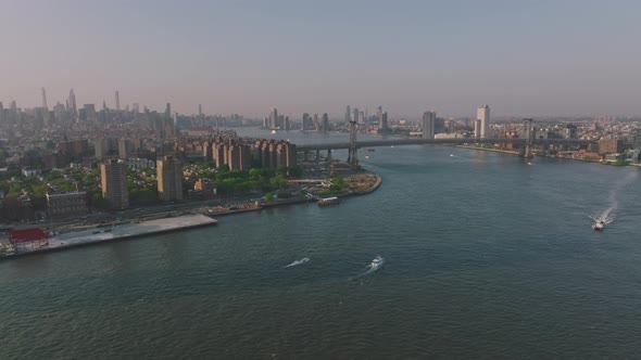 An Aerial Shot of New York City's Skyline at Sunset