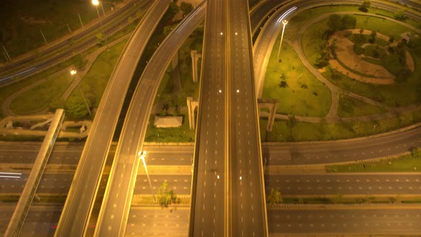 4K : Aerial hyperlapse drone shot of fast moving Highway road.