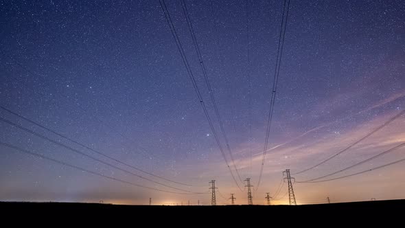 Electric transmission station starlapse