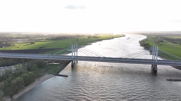 Tacitusbrug Bij Ewijk Modern Suspension Bridge Crossing the River Waal Near Nijmegen the Netherlands