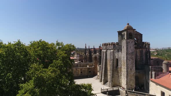 Aerial Drone View of Tomar Town and Convent of Christ Portugal