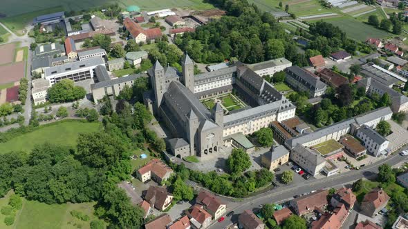 Aerial view of Muensterschwarzach Benedictine Abbey, Bavaria, Germany