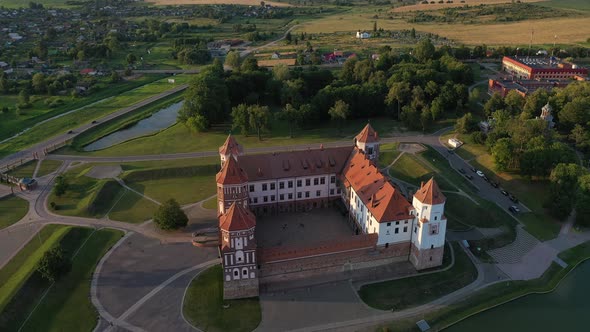 Aerial View of Mir Castle in Belarus Aerial View of a Medieval Castle