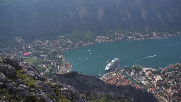 View From the Mountain on the Coast of the Old Town of Kotor in the Sea Bay