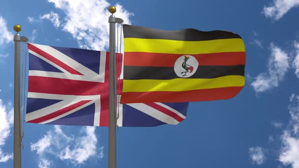 United Kingdom Flag Vs Uganda Flag On Flagpole