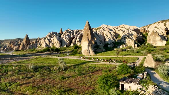 Horseback Riding in Cappadocia Aerial View 4 K