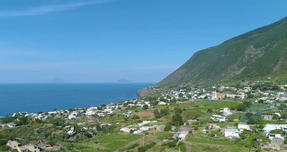 Panoramic Aerial View of Salina Coastline Summer and Sunny Day