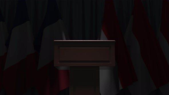 Flags of Indonesia and France and Tribune alt