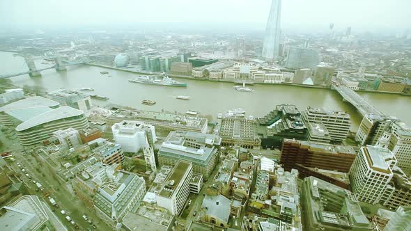 Aerial View of London with Tower Bridge and Thames river