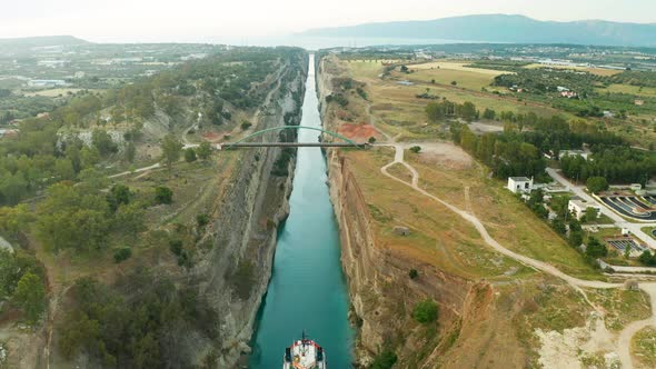 Ship Passing Through Corinth Canal in Greece