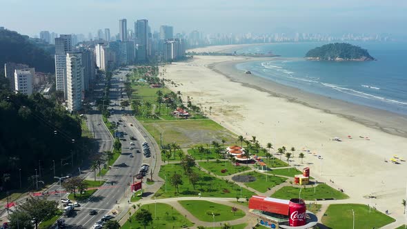 Stunning landscape of coast city of Sao Vicente state of Sao Paulo Brazil. Popular beach.