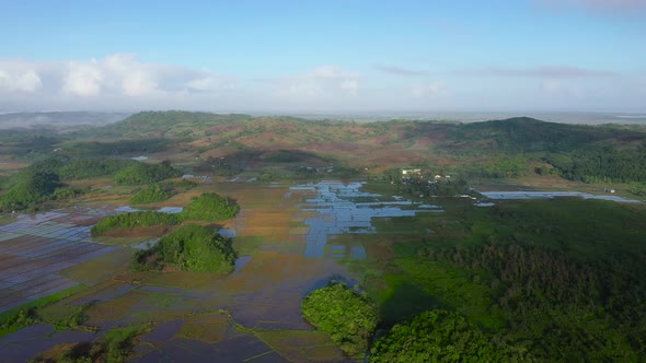 Landscape with Farmland and Green Hills, Aerial View