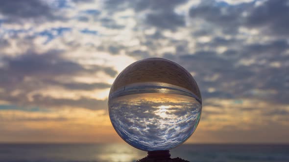 Time Lapse View Of Beautiful Nature At Sunset In Crystal Ball.
