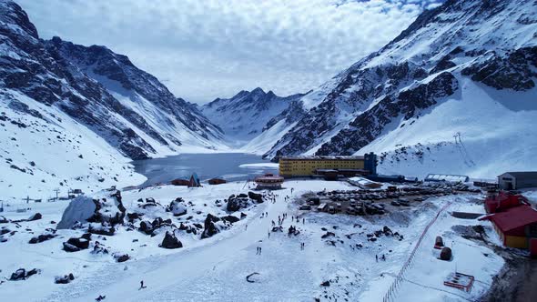 Ski station center at Andes Mountains. Snow winterness scenery.