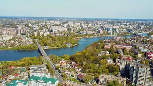 Aerial shot of cityscape. Aerial drone view of the cityscape skyline