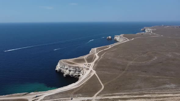 Bird's Eye View of the Beautiful Rocky Black Sea Coast in the Steppe Zone