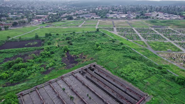 Massive Complex of Sewage Cleaning Plants in a Top View