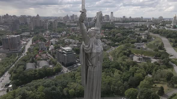 Kyiv, Ukraine: Aerial View of the Motherland Monument. Flat, Gray