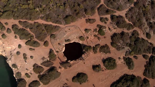 Aerial view of a Benagil Cave, one of the most photographed places in the world, the view is breatht