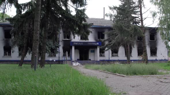 War in Ukraine  Destroyed Police Station in Borodyanka