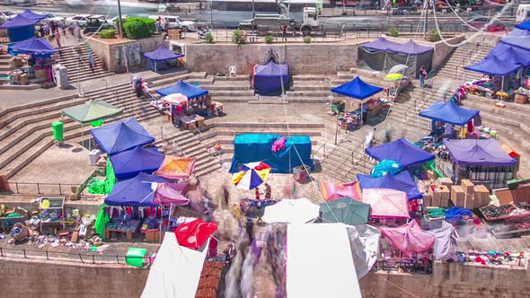 Aerial View From Damascus Gate or Shechem Gate Timelapse One of the Gates to the Old City of