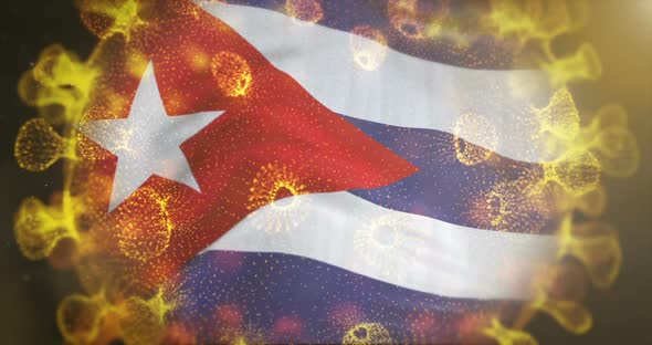 Cuba Flag With Coronavirus Microbe Centered