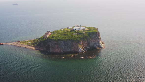 Drone View of the Rocky Skriplev Island in the Middle of the Sea