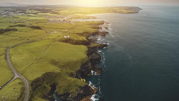 Sun Green Fields Shore Aerial